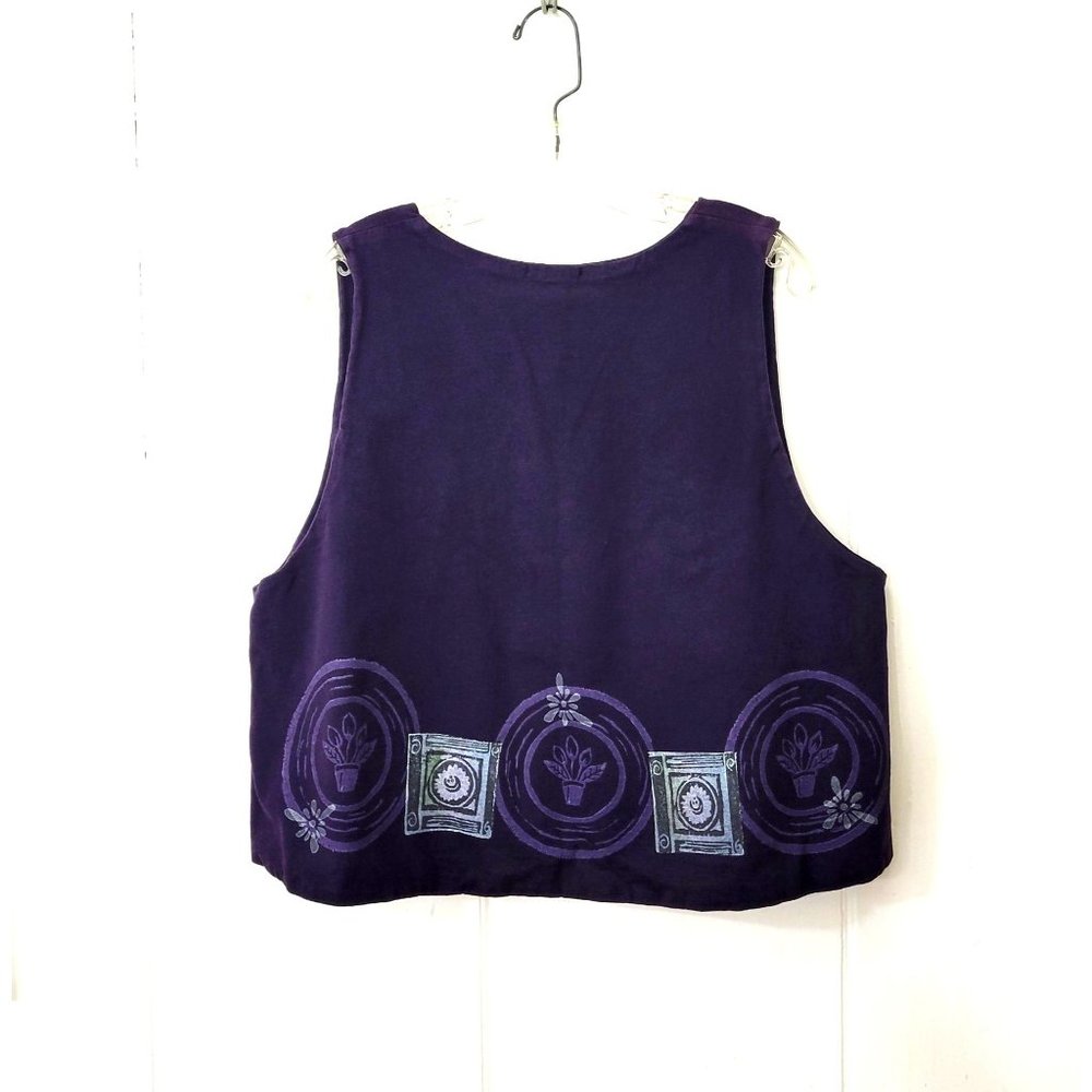 Lagen Look Art to Wear Vintage Printed Vest Purple - Picture 2 of 5